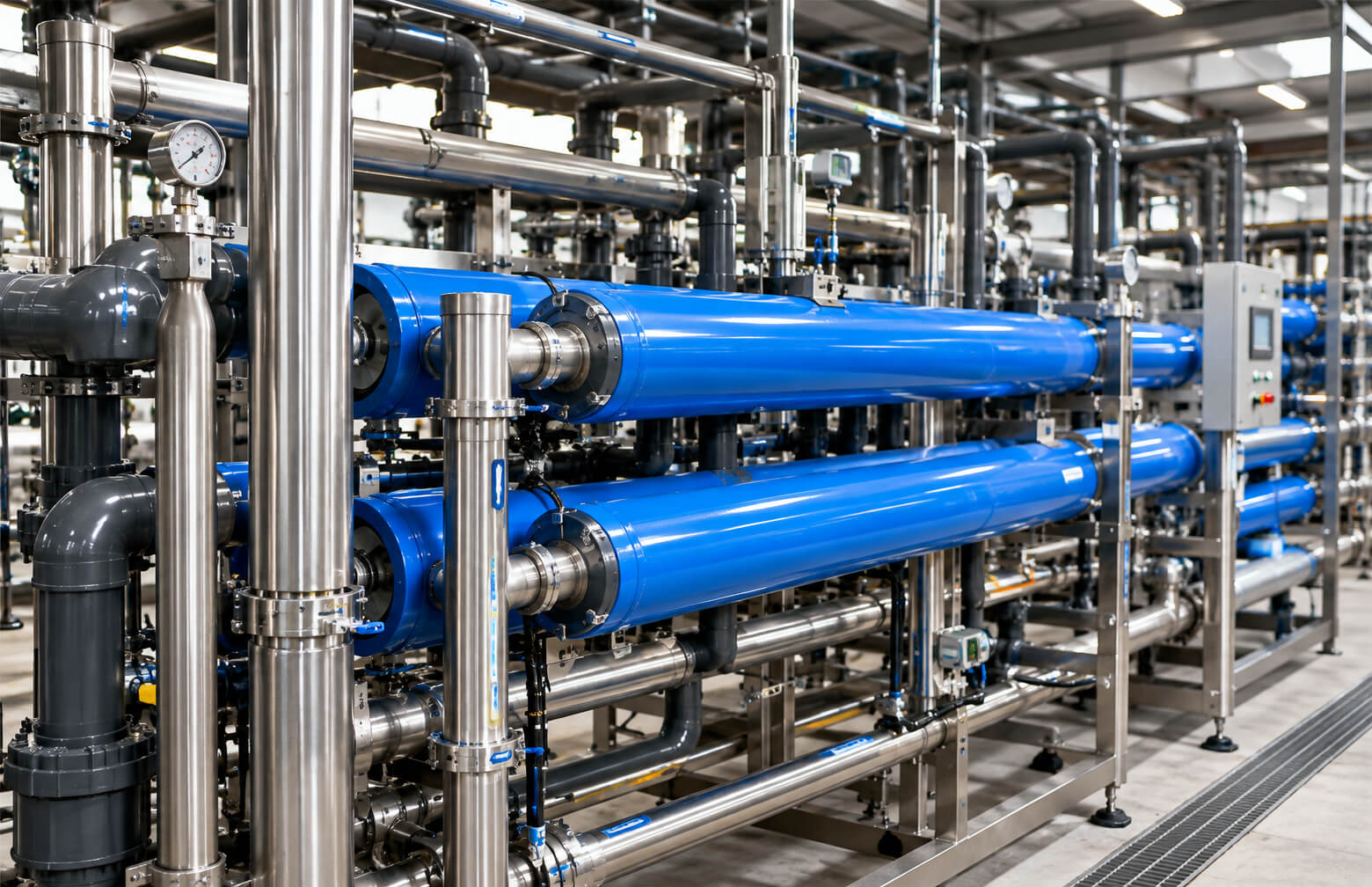 Industrial Reverse Osmosis piping and filtration arrays