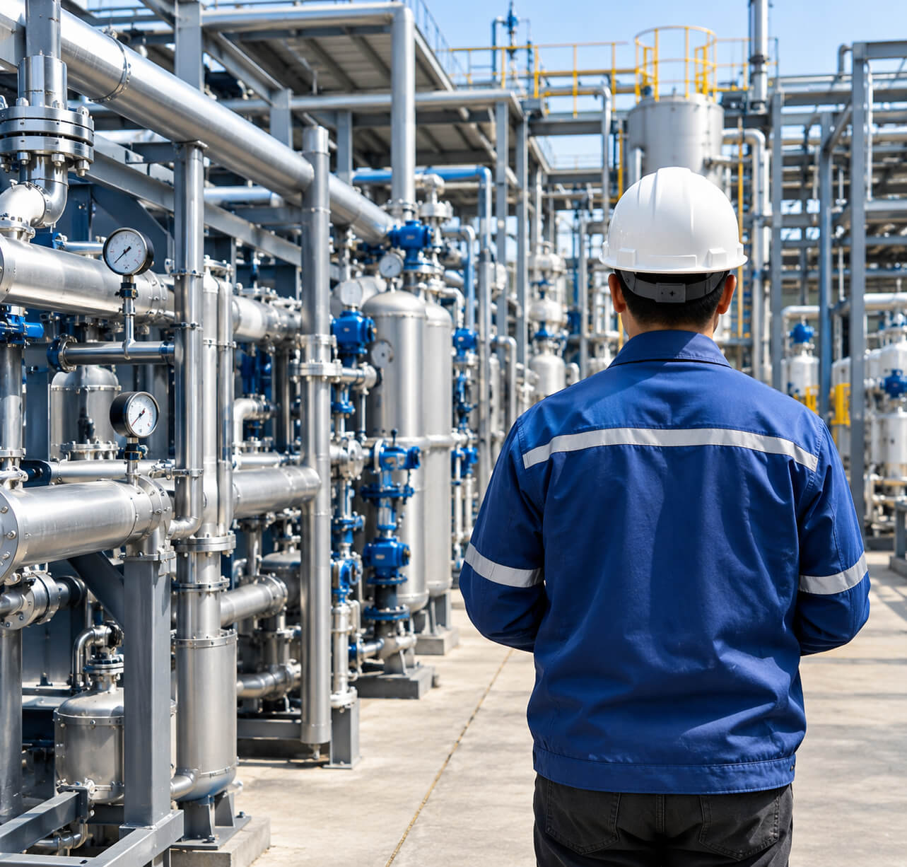 Engineer conducting water treatment plant site visitation and inspection